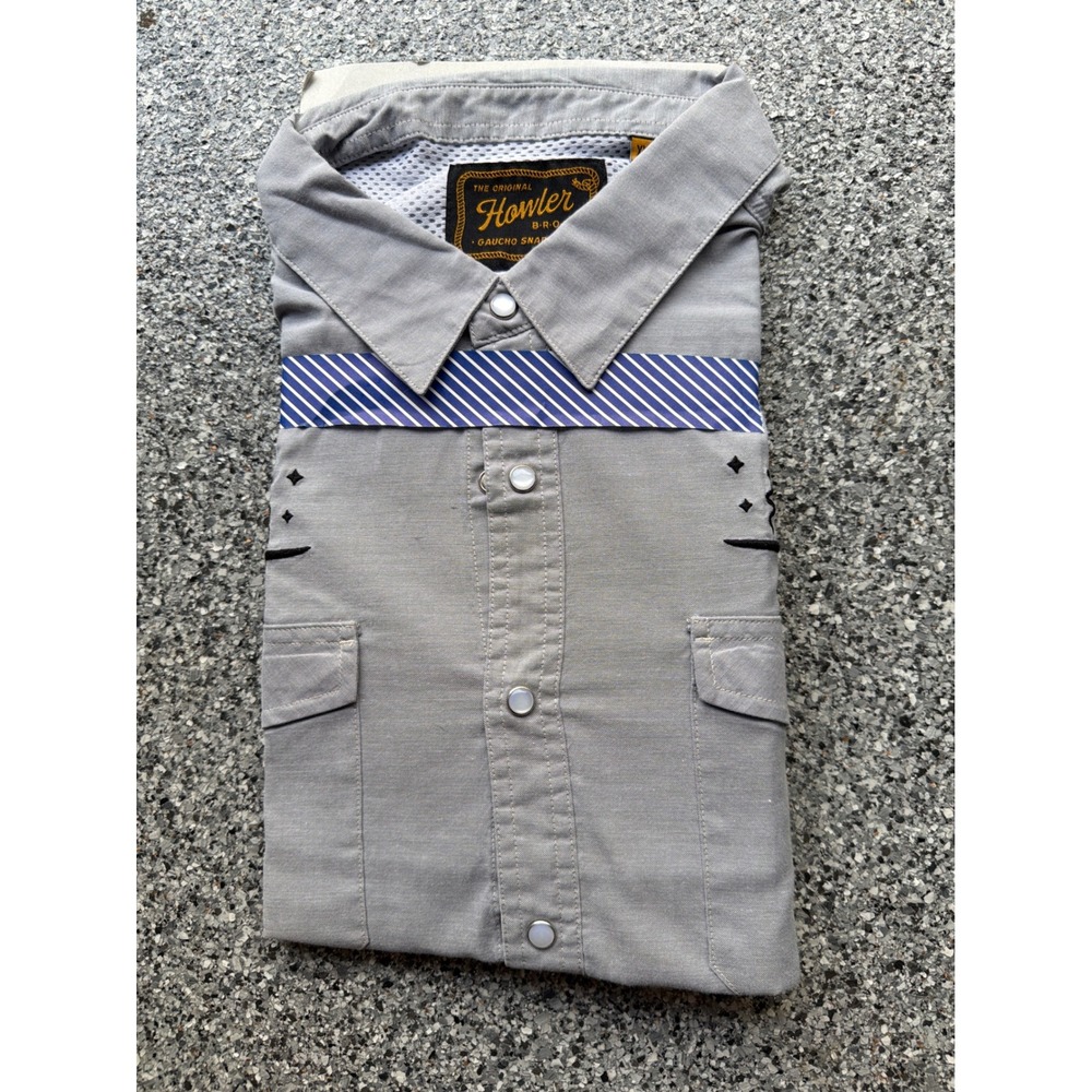 Howler Brothers Gaucho Snapshirt Mens XXL Gray Short Sleeve Western Pearl Snap